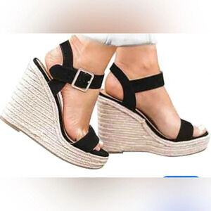 LifeStride Tango 2 Espadrille Wedge Sandal Black Sz 9.5